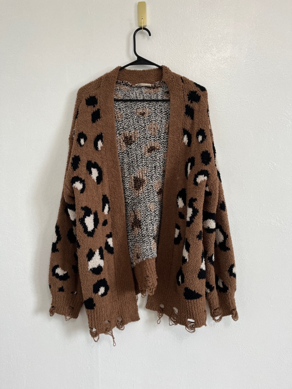 Brown Leopard-Print Open Cardigan Sweater